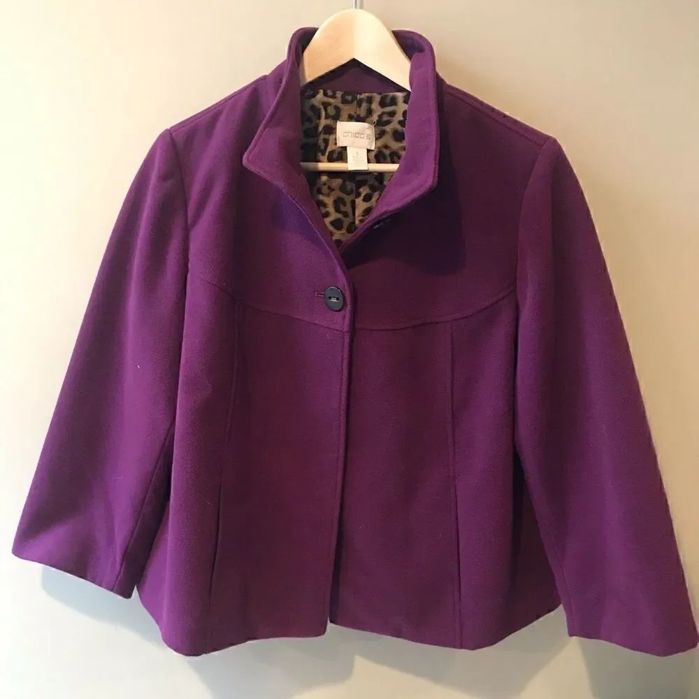 Chicos purple cropped coat. Chicos Sz 1/Med